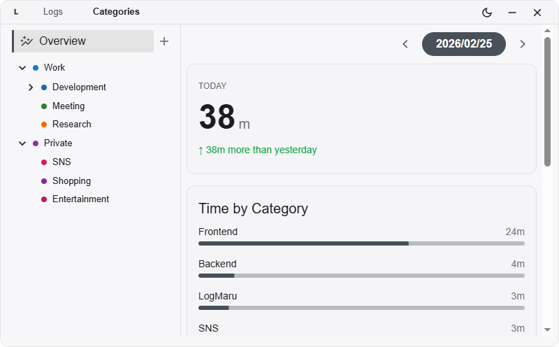 LogMaru categories screen