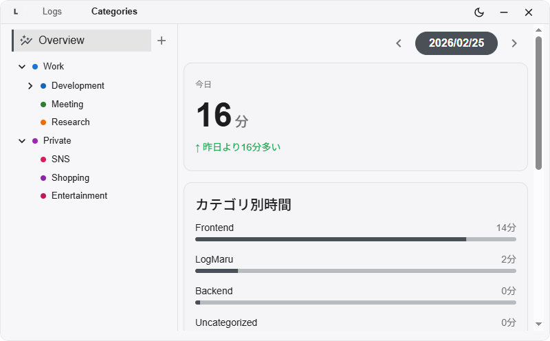 LogMaru カテゴリ画面